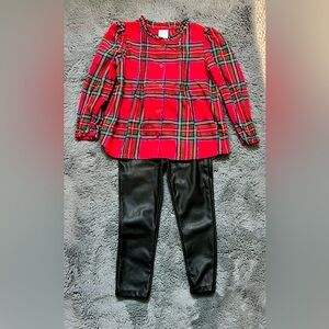 Wonder Nation Red Plaid Shirt and Faux Leather Pants Set